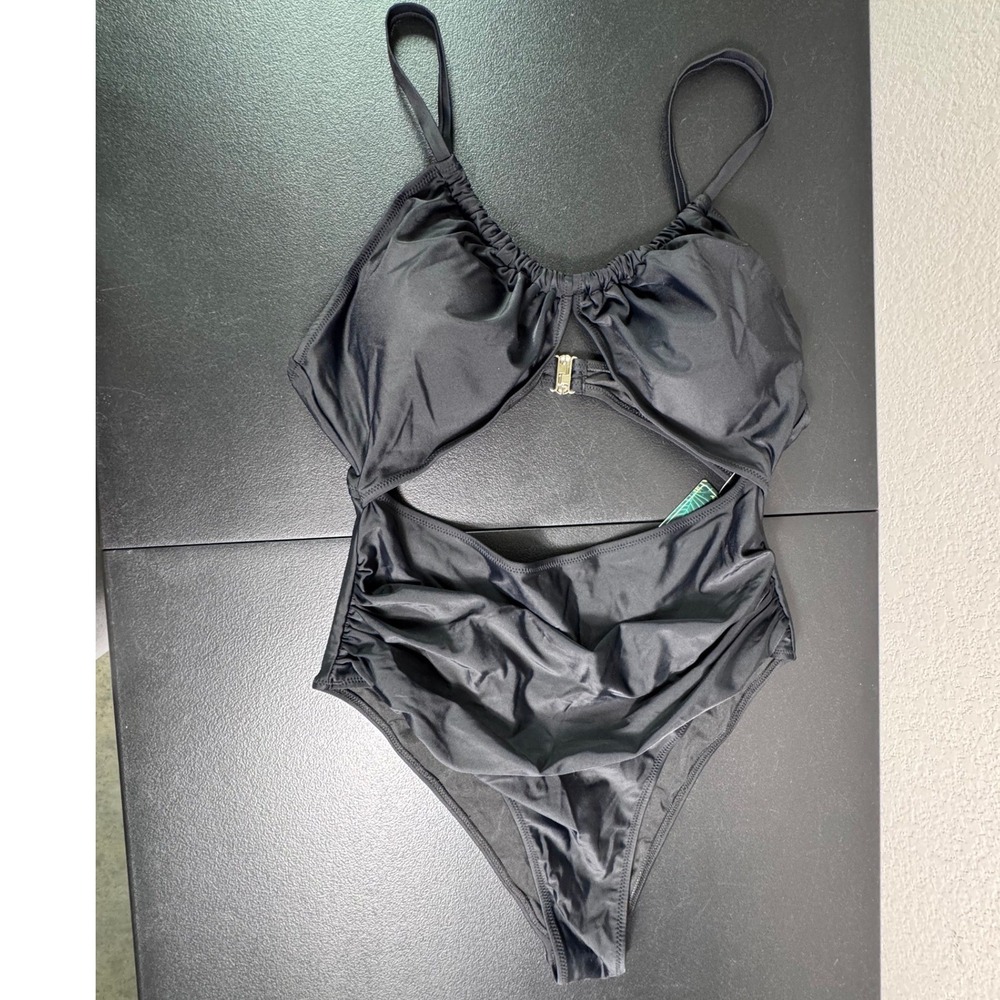 Blooming Jelly Monokini Womens Black 1 Pc Cutout Swimsuit Tummy Control XL NEW - Picture 2 of 8
